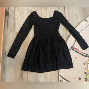 Aqua long sleeve eyelet dress in black